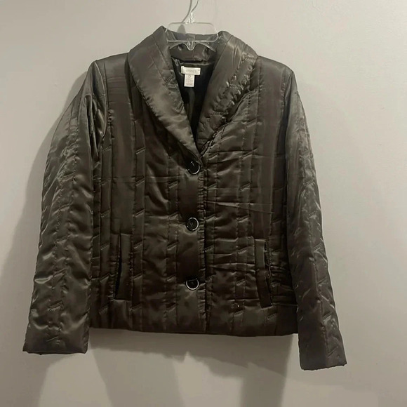 Chico’s Quilted Satin Jacket/Coat silver/green - Picture 1 of 8